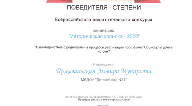 Диплом МЕТОДИЧЕСКАЯ КОПИЛКА-2020