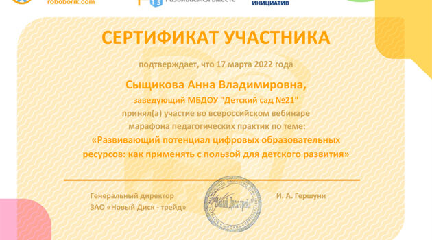 Сертификат Робобобрик 2022