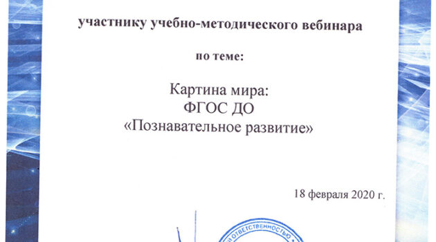 Сертификат ФГОС ДО 18.02.2020