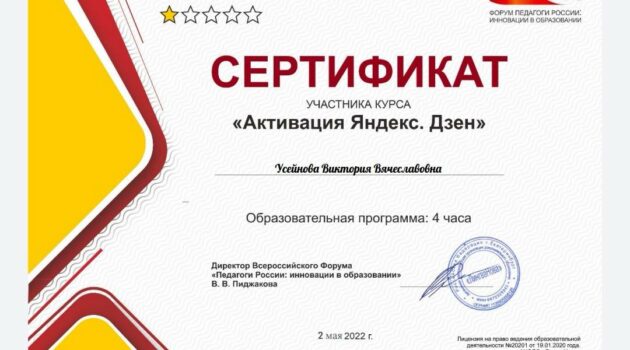 Сертификат Усейнова Мотивация