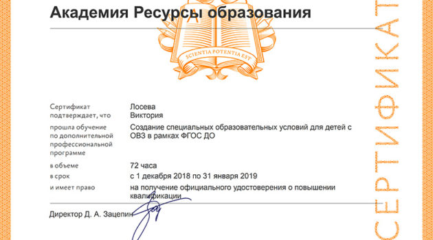 Сертифика Лосева 2018