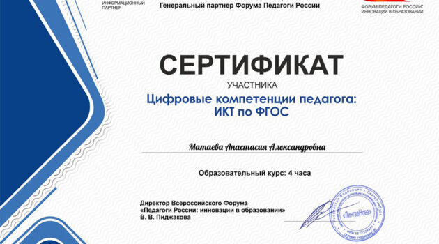 Сертификат ИКТ по ФГОС