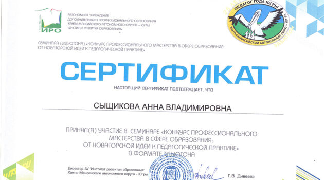 сертификат профмастерство Сыщикова А.В 2020